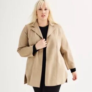 Tahari Classic Tan Faux Suede Coat